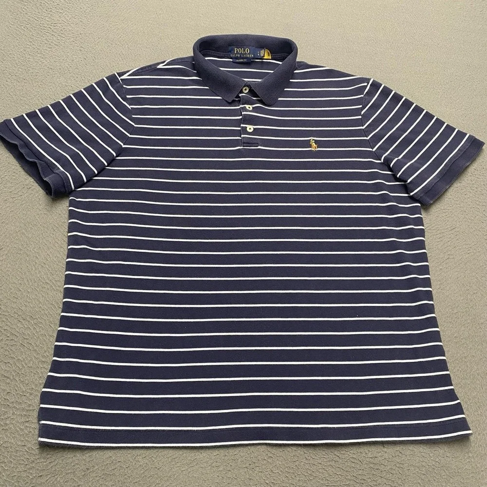 Polo Ralph Lauren Polo Shirt Mens Large Blue White Stripe 100% Cotton Pony Logo